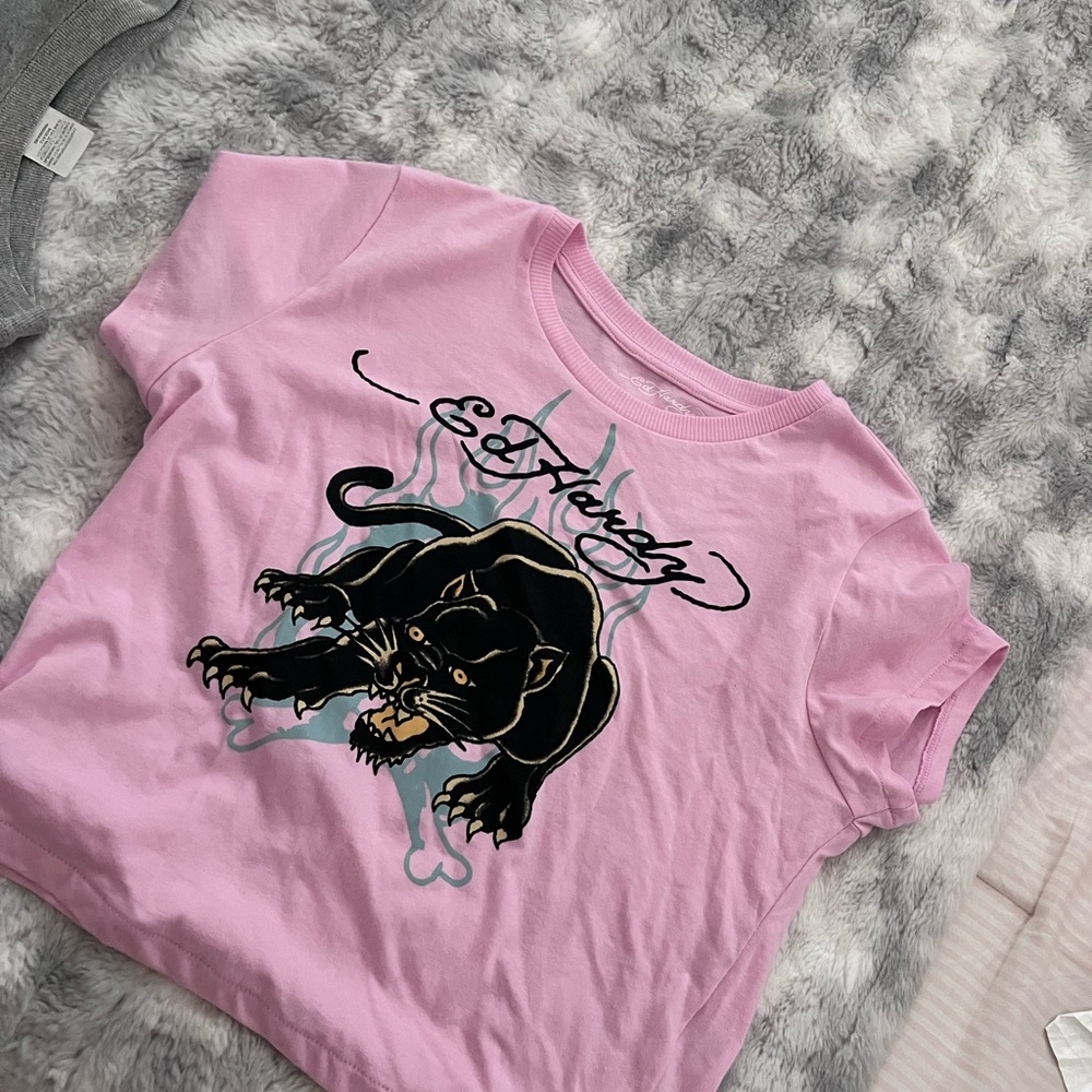 Ed Hardy Pink Crop Top with Black Panther Graphic